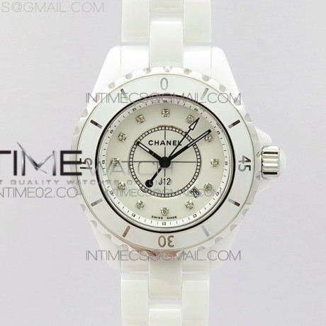 HT공장 샤넬 J12 화이트세라믹 12포인트다이얼 33mm 여성용 세라믹브레이슬릿 솔리드백 J12 33MM WHITE KOREA CERAMIC WHITE DIAL DIAMOND MARKERS ON BRACELET SWISS QUARTZ KOR EAST공장