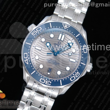 OM공장 오메가 씨마스터 다이버300 스틸 그레이물결텍스쳐다이얼 브레이슬릿  2018 Seamaster Diver 300M Blue Ceramic Gray Dial on SS Bracelet A8800 (Black Balance Wheel)