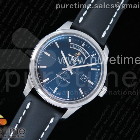V7공장 브라이틀링 트랜스오션 데이데이트 스틸 블랙다이얼 가죽스트랩 V7공장  Breitling Transocean Day & Date Automatic SS Black Dial on Black Leather Strap A2836