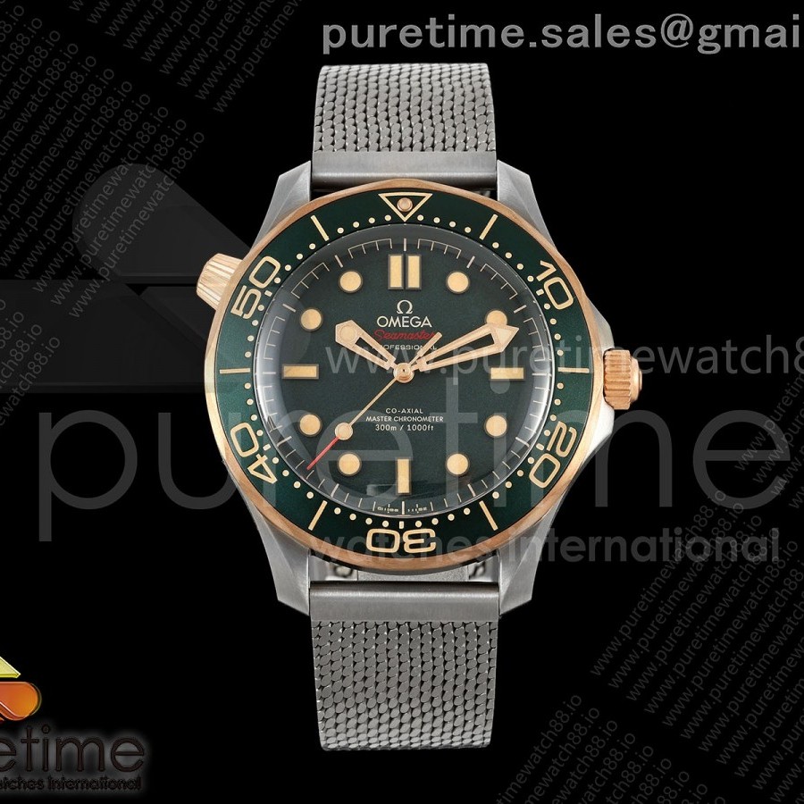VS공장 오메가 씨마스터 다이버 300M 그린다이얼 티타늄메쉬스트랩 Seamaster 300M Diver Titanium/Bronze VSF 1:1 Best Edition Green Dial on Titanium Mesh Bracelet A8806