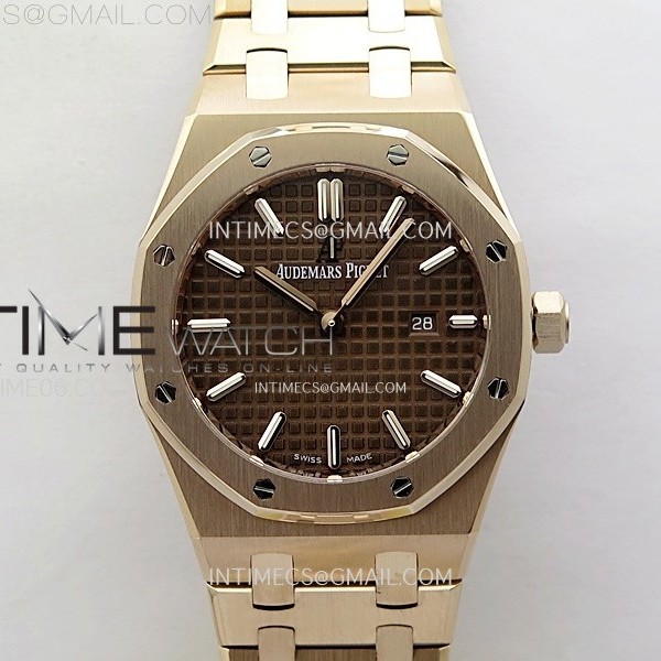 ZF공장 오데마피게 레이디 로얄오크 로즈골드금통 브라운다이얼 브레이슬릿 Lady Royal Oak 33mm 67651 RG ZF 1:1 Best Edition Brown Textured Dial on RG Bracelet RONDA Quartz