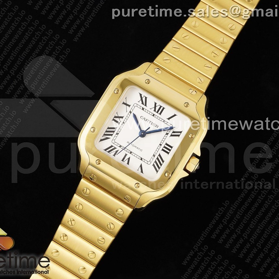 3K공장 까르띠에 산토스 미디움 35 옐로우골드금통 화이트다이얼 브레이슬릿 Santos de Cartier 35mm YG 3KF 1:1 Best Edition White Dial on YG SmartLinks Bracelet MIYOTA 9015