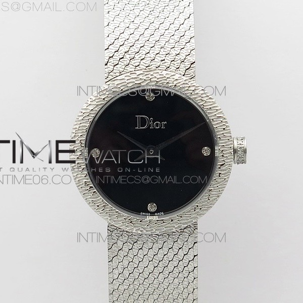 8848공장 디올 라 디 드 디올 스틸 블랙다이얼 브레이슬릿 La D de dior Satine SS Case 8848F 1:1 Best Edition Black Dial on SS bracelet Swiss Quartz