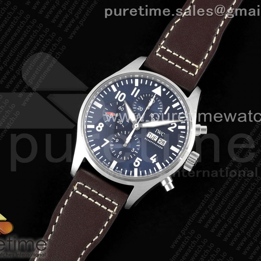 AZ공장 IWC 파일럿 크로노그래프 스틸 블루다이얼 어린왕자에디션 브라운가죽스트랩 Pilot Chrono SS AZF 1:1 Best Edition Blue Dial on Brown Leather Strap A7750
