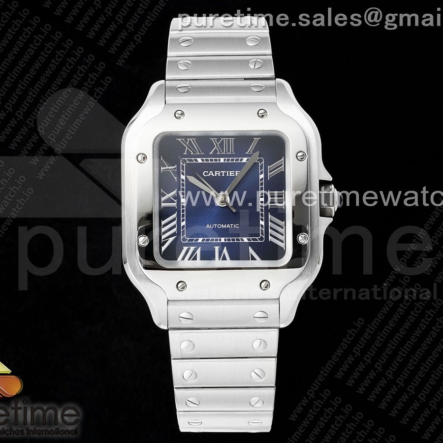 AF공장 까르띠에 산토스 미디움 블루다이얼 브레이슬릿 Santos de Cartier 35mm SS AF 1:1 Best Edition Blue Dial on SS SmartLinks Bracelet MIYOTA 9015