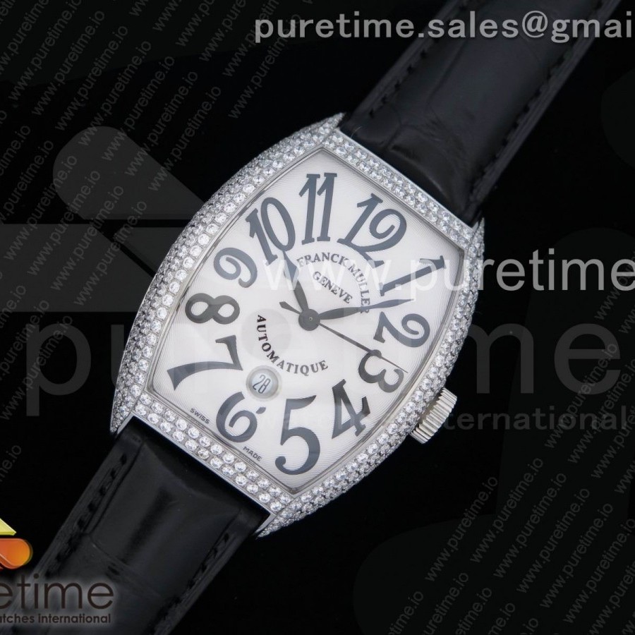 프랭크뮬러 카사블랑카 스틸 풀다이아몬드화이트앤블랙다이얼 블랙가죽스트랩 Casablanca SS Full Paved Diamonds White/Black Dial on Black Leather Strap MIYOTA 8215