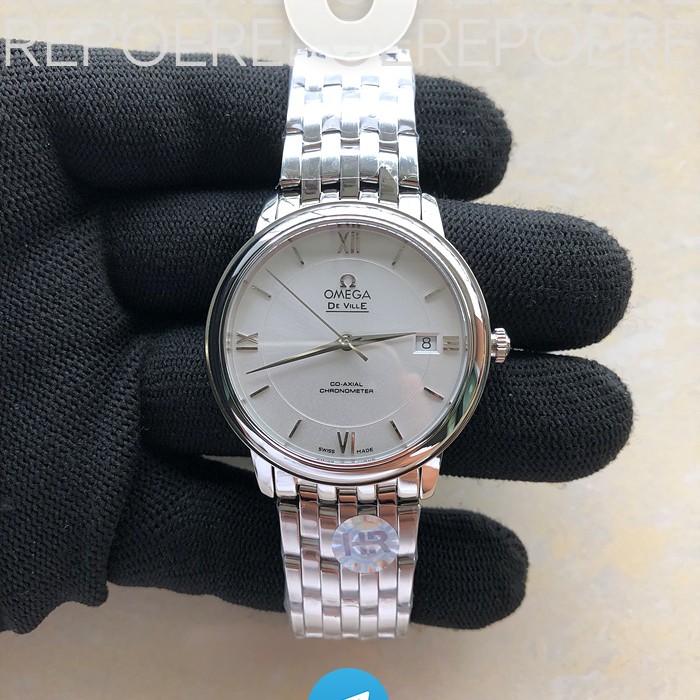HR공장 오메가 드 빌 36.8 스틸 화이트 서클다이얼 브레이슬릿 De Ville 36.8mm SS HRF 1:1 Best Edition White Dial Black Marker on SS Bracelet A2824