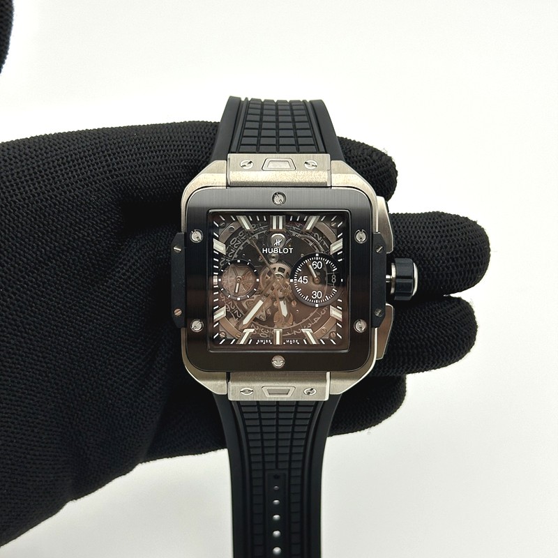 BB공장 유니코 스퀘어뱅 42 티타늄세라믹케이스 스켈레톤다이얼 블랙러버스트랩 Square Bang Unico 42mm Titanium/Ceramic BBF 1:1 Best Edition Skeleton Dial on Black Rubber Strap A1280