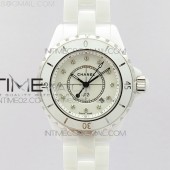 HT공장 샤넬 J12 화이트세라믹 12포인트다이얼 33mm 여성용 세라믹브레이슬릿 솔리드백 J12 33MM WHITE KOREA CERAMIC WHITE DIAL DIAMOND MARKERS ON BRACELET SWISS QUARTZ KOR EAST공장