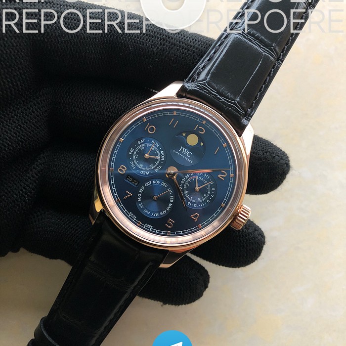 V9공장 IWC 포르투기저 애뉴얼캘린더 로즈골드 금통 블루다이얼 가죽스트랩 Portuguese Real PR Real Annual Calendar IW5034 RG V9F Best Edition Blue Dial On Black Leather Strap A52610