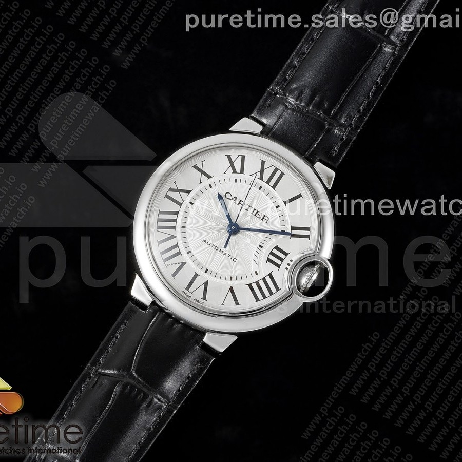 3K공장 까르띠에 발롱블루 36 오토메틱 스틸 화이트다이얼 가죽스트랩 Ballon Bleu 36mm SS 3KF 1:1 Best Edition White Dial on Black Leather Strap A076