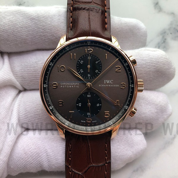 ZF공장 IWC 포르투기저 3714-82 크로노그래프 로즈골드 금통 챠콜다이얼 브라운스트랩v3 IWC Portuguese Chronograph 371482  v3
