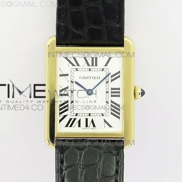AF공장 까르띠에 탱크솔로 27 라지 옐로우골드금장 화이트다이얼 가죽스트랩 TANK SOLO LADIES 27MM YG WHITE DIAL ON BLACK LEATHER STRAP RONDA QUARTZ