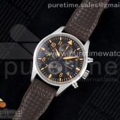 AZ공장 IWC 파일럿 크로노그래프 스틸 블랙다이얼 오렌지인덱스 빈티지핸즈 브라운가죽스트랩 Pilot Chrono SS AZF 1:1 Best Edition Black Dial Orange Markers on Brown Leather Strap A7750