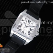 KZ공장 까르띠에 산토스100 미디움 스틸 화이트다이얼 가죽스트랩 Santos 100 33mm SS White Dial on Black Leather Strap SEIKO NH05A