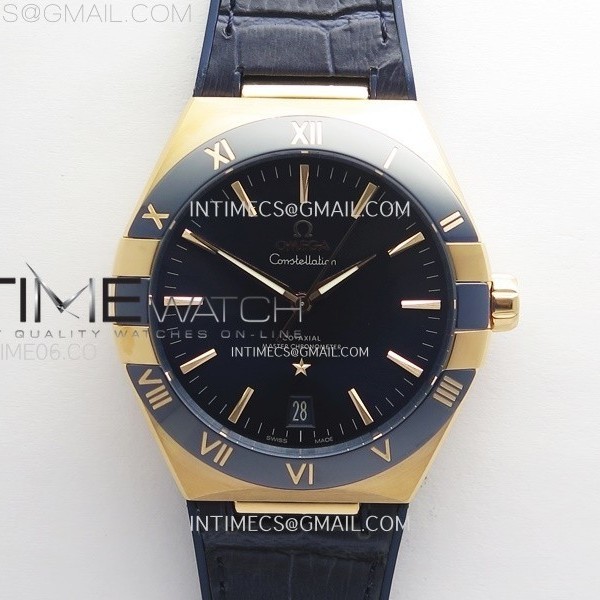 VS공장 오메가 컨스텔레이션 로즈골드금통 블루다이얼 거미스트랩 Constellation 41mm Blue Ceramic Bezel RG VSF 1:1 Best Edition Blue Dial on Blue Gummy Strap A8900(SBF)