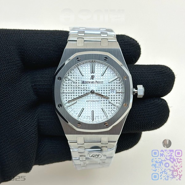 APS공장 오데마피게 로얄오크 15400 스틸 실버다이얼 브레이슬릿 Royal Oak 41mm 15400 SS APSF 1:1 Best Edition White Textured Dial on SS Bracelet A3120 Super Clone