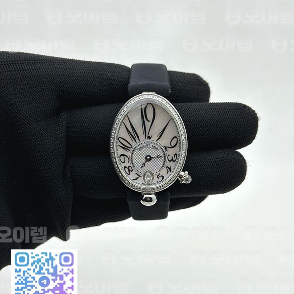 ZF공장 브레게 네이플 자개다이얼 직물스트랩 Reine de Naples 8918BB SS White MOP Dial Diamonds Bezel on Black Fabric Strap A537