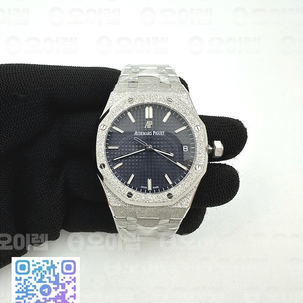 APS공장 오데마피게 로얄오크 15500 스틸 블루다이얼 프로스티드 브레이슬릿 Royal Oak 41mm 15500 Frosted SS APSF 1:1 Best Edition Blue Textured Dial on SS Bracelet SA4302 Super Clone V2