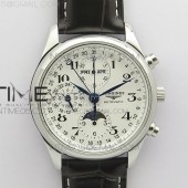 GL공장 마스터 문페이즈 크로노 화이트다이얼 가죽스트랩 Master Moonphase Chronograph SS GLF 1:1 Best Edition Blue Dial on Black Leather Strap A7751