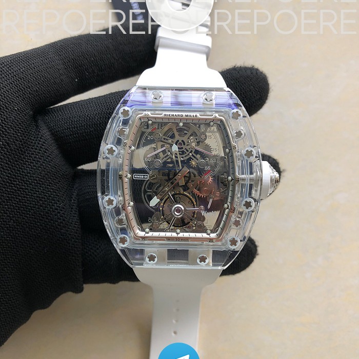 RM공장 리차드밀 RM56-01 뚜르비옹 투명 글래스케이스 러버스트랩 RM56-01 Transparent Tourbillon RMF Best Edition Skeleton Dial on White Rubber Strap
