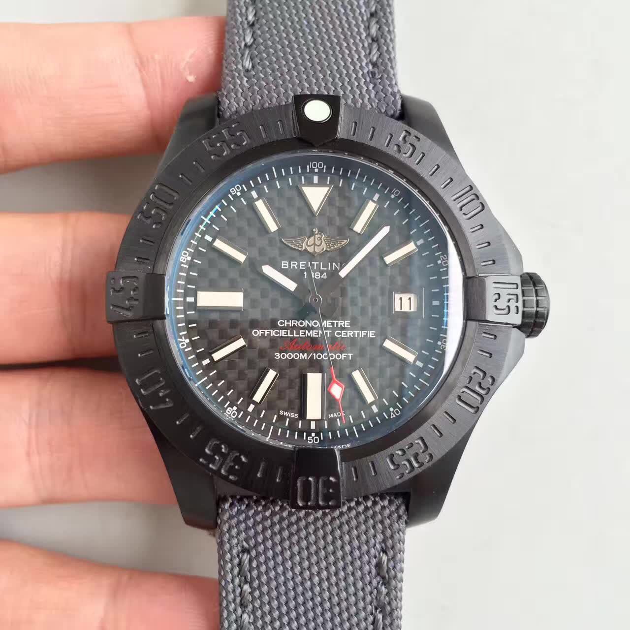 BL공장 브라이틀링 어벤져2 씨울프 블랙 PVD 카본다이얼 Breitling Avenger2 SeaWolf Black PVD Carbone Dial 그레이스트랩