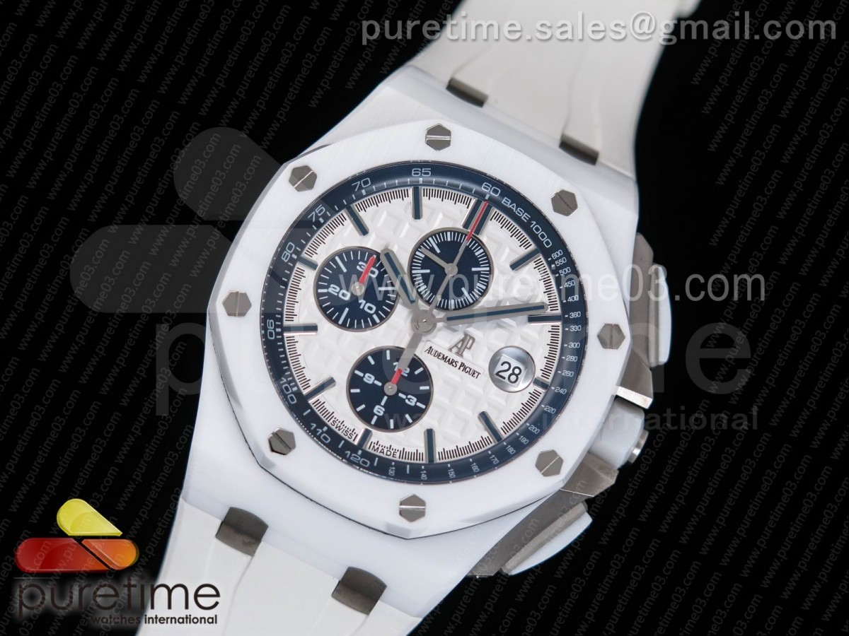 JF 오데마피게 로얄오크오프쇼어 크로노44 26400SO 풀세라믹 화이트러버스트랩 Royal Oak Offshore 44mm Updated White Ceramic A3126 V2