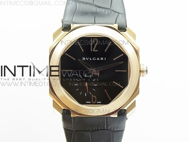 JL공장 불가리 옥토 12028 로즈골드 블랙다이얼 가죽스트랩 OCTO 12028 RG  BLACK DIAL ON BLACK LEATHER STRAP A2824