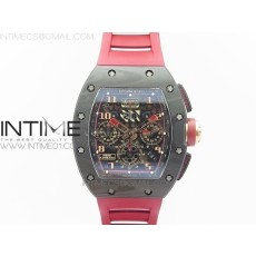 KU공장 리차드밀 RM011 카본 크로노그래프 레드포인트 러버스트랩 RM011 CARBON CASE CHRONOGRAPH CARBON BEZEL SKELETON DIAL ON RED RUBBER STRAP A7750 KV공장