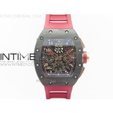 KU공장 리차드밀 RM011 카본 크로노그래프 로즈골드콤비 러버스트랩 RM011 RG CASE CHRONOGRAPH CARBON BEZEL SKELETON DIAL ON RED RUBBER STRAP A7750 KV공장