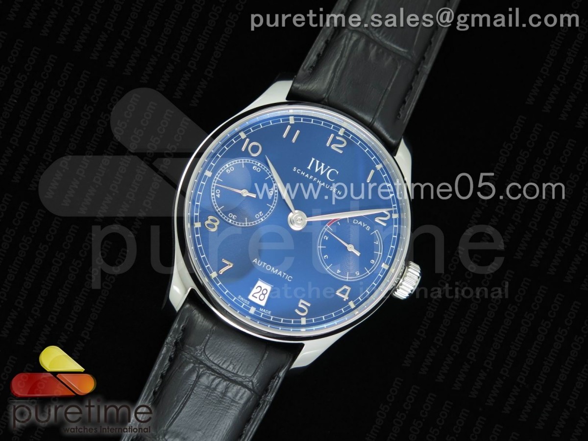 ZF공장 V5 IWC 포르투기저500710 세븐데이즈 부엉이 스틸 블루다이얼 Portuguese Real PR IW500710 Blue Dial on Black Leather Strap A52010