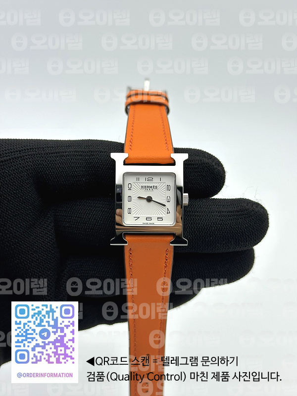 MK공장 에르메스 H아워 스틸 화이트다이얼 오렌지스트랩 HEURE H LADIES SS WHITE DIAL ON ORANGE LEATHER STRAP SWISS QUARTZ