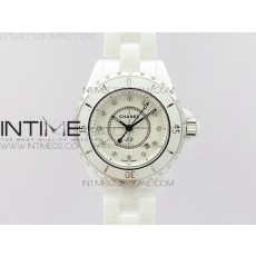 HT공장 샤넬 J12 화이트세라믹 12포인트다이얼 33mm 여성용 세라믹브레이슬릿 솔리드백 J12 33MM WHITE KOREA CERAMIC WHITE DIAL DIAMOND MARKERS ON BRACELET SWISS QUARTZ KOR EAST공장