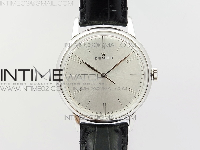 LH공장 제니스 엘리트 스틸 실버다이얼 가죽스트랩 ELITE SS SILVER DIAL ON BLACK LEATHER STRAP MIYATA 9015 TO ELITE 6150