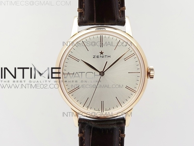 LH공장 제니스 엘리트 로즈골드 실버다이얼 가죽스트랩 ELITE RG SILVER DIAL ON BLACK LEATHER STRAP MIYATA 9015 TO ELITE 6150