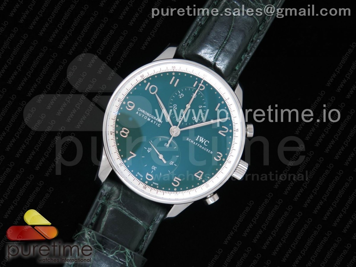 YL공장 IWC 포르투기저 크로노그래프 150Years 에디션 스틸 그린다이얼 가죽스트랩 Portugieser Chronograph Green Dial on Green Leather Strap A7750 (Slim Movement)