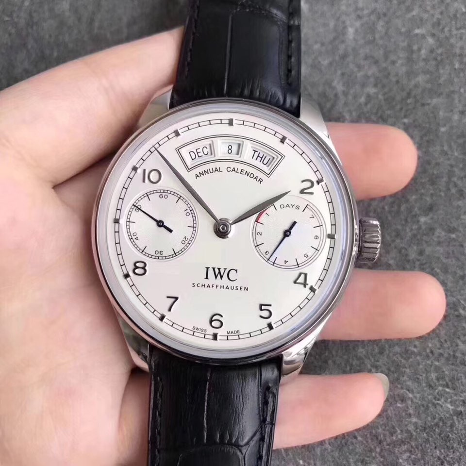 AZ공장 IWC 애뉴얼캘린더 스틸 화이트다이얼 실버핸즈 가죽스트랩