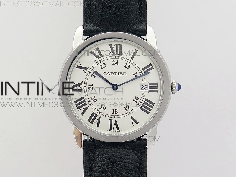 K11공장 까르띠에 롱드솔로 36MM 스틸 화이트다이얼 가죽스트랩 RONDE SOLO DE CARTIER 36MM WHITE DIAL ON BLACK LEATHER STRAP RONDA QUARTZ