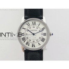 K11공장 까르띠에 롱드솔로 36MM 스틸 화이트다이얼 가죽스트랩 RONDE SOLO DE CARTIER 36MM WHITE DIAL ON BLACK LEATHER STRAP RONDA QUARTZ