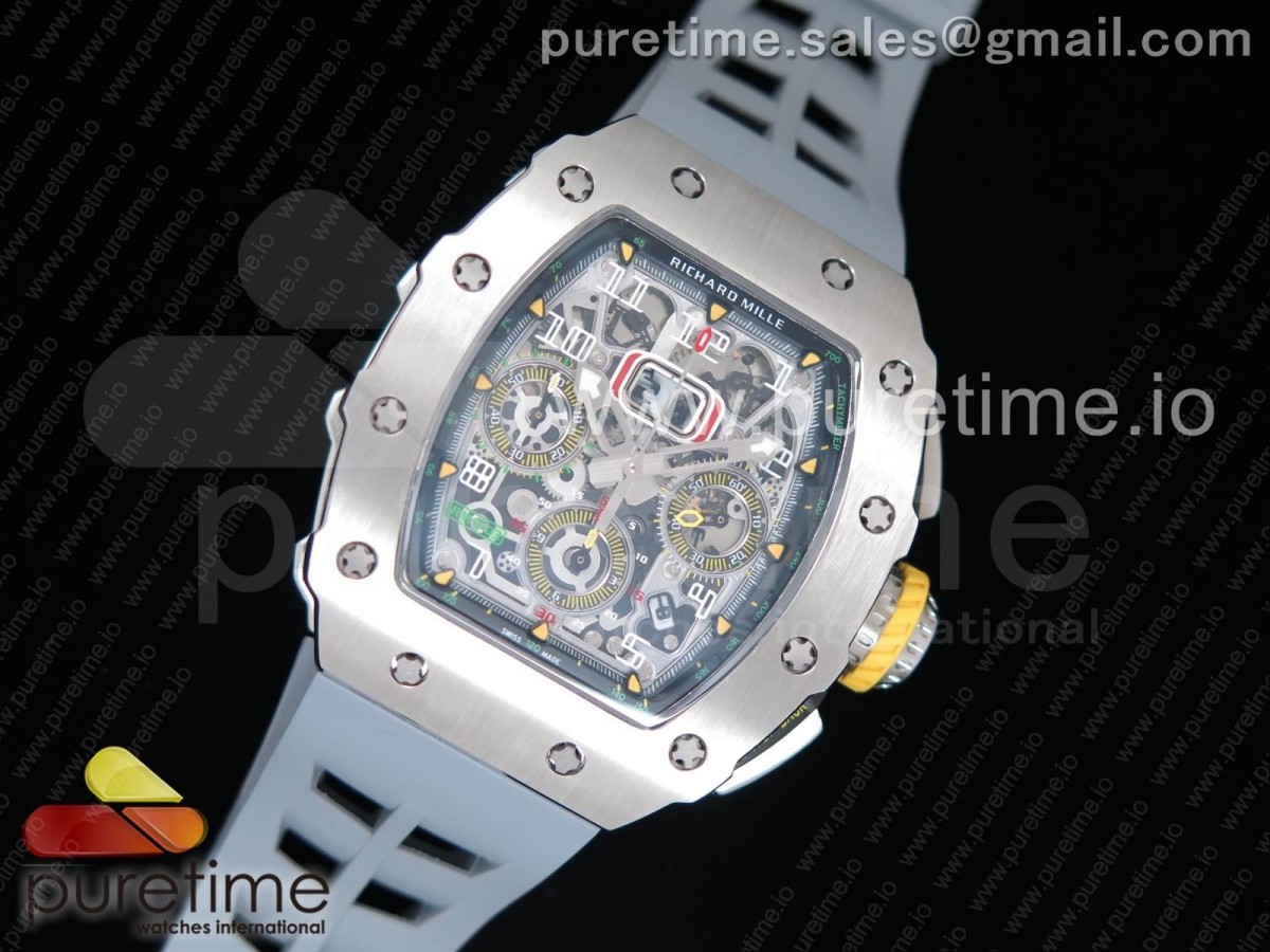 KV공장 리차드밀 RM11-03 스틸 크리스탈스켈레톤다이얼 그레이레이싱러버스트랩 RM11-03 SS Crystal Skeleton Dial on Gray Racing Rubber Strap A7750