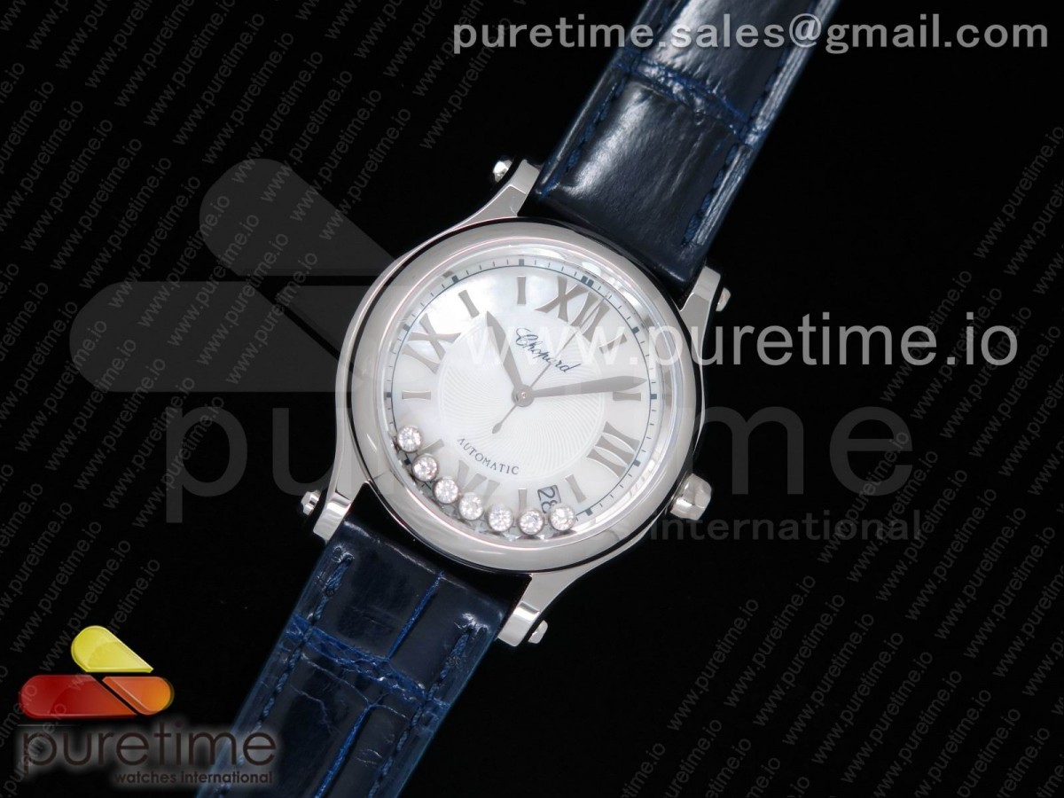 OX공장 쇼파드 해피스포츠 스틸 화이트다이얼 블루가죽스트랩Happy Sport Automatic SS 36mm White Dial on Blue Leather Strap A2892