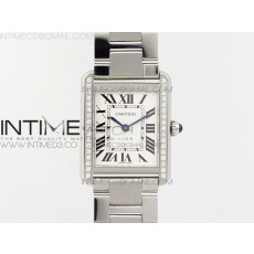 K11공장 24mm 까르띠에 탱크솔로 스틸 다이아몬드베젤 브레이슬릿 TANK SOLO LADIES 24MM SS DIAMOND BEZEL  WHITE DIAL ON SS BRACELET RONDA QUARTZ