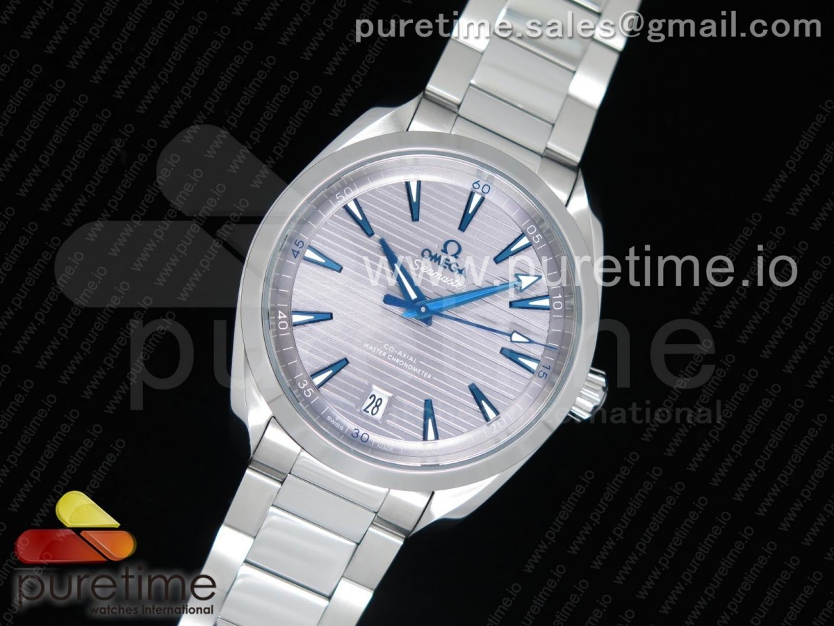 VS공장 오메가 씨마스터 아쿠아테라 150m 그레이다이얼 블루핸즈 브레이슬릿 41mm Aqua Terra 150M Master Chronometers Gray Dial Blue Hand on SS Bracelet A8900 Super Clone