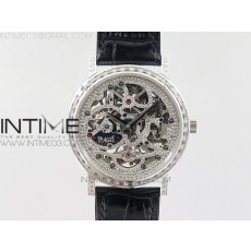 BBR공장 피아제 트레디션 스틸 다이아페이비드 스켈레톤다이얼 가죽스트랩 TRADITION SS DIAMOND PAVED SKELETON DIAL ON BLACK LEATHER STRAP A23J