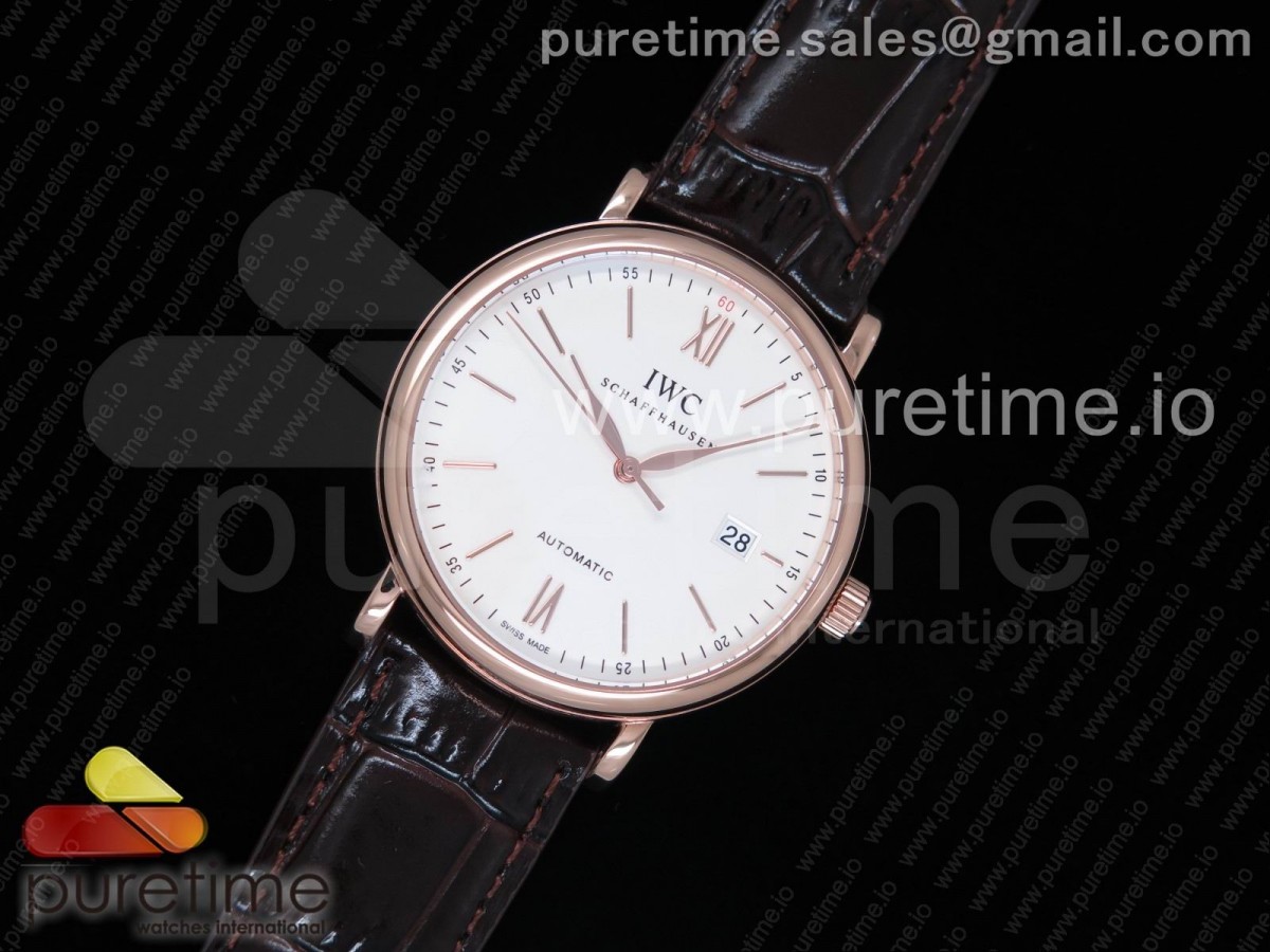 98K공장 IWC 포르토피노 로즈골드금장 화이트다이얼 브라운가죽스트랩 IWC Portofino Automatic RG White Dial on Brown Leather Strap A2892