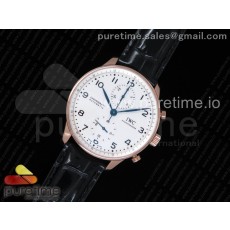 YL공장 IWC 포르투기저 크로노그래프 로즈골드금장 150주년기념에디션 가죽스트랩 IWC Portugieser Chrono RG “150 Years” IW3716 White Dial on Black Leather Strap A7750 (Slim Movement)