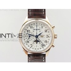 GS공장 론진 마스터컬렉션 문페이즈 로즈골드금장 화이트다이얼 가죽스트랩 MASTER MOONPHASE CHRONOGRAPH RG WHITE DIAL ON BROWN LEATHER STRAP A7751