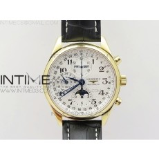 GS공장 론진 마스터컬렉션 문페이즈 옐로우골드금장 화이트다이얼 가죽스트랩 MASTER MOONPHASE CHRONOGRAPH YG WHITE DIAL ON BROWN LEATHER STRAP A7751