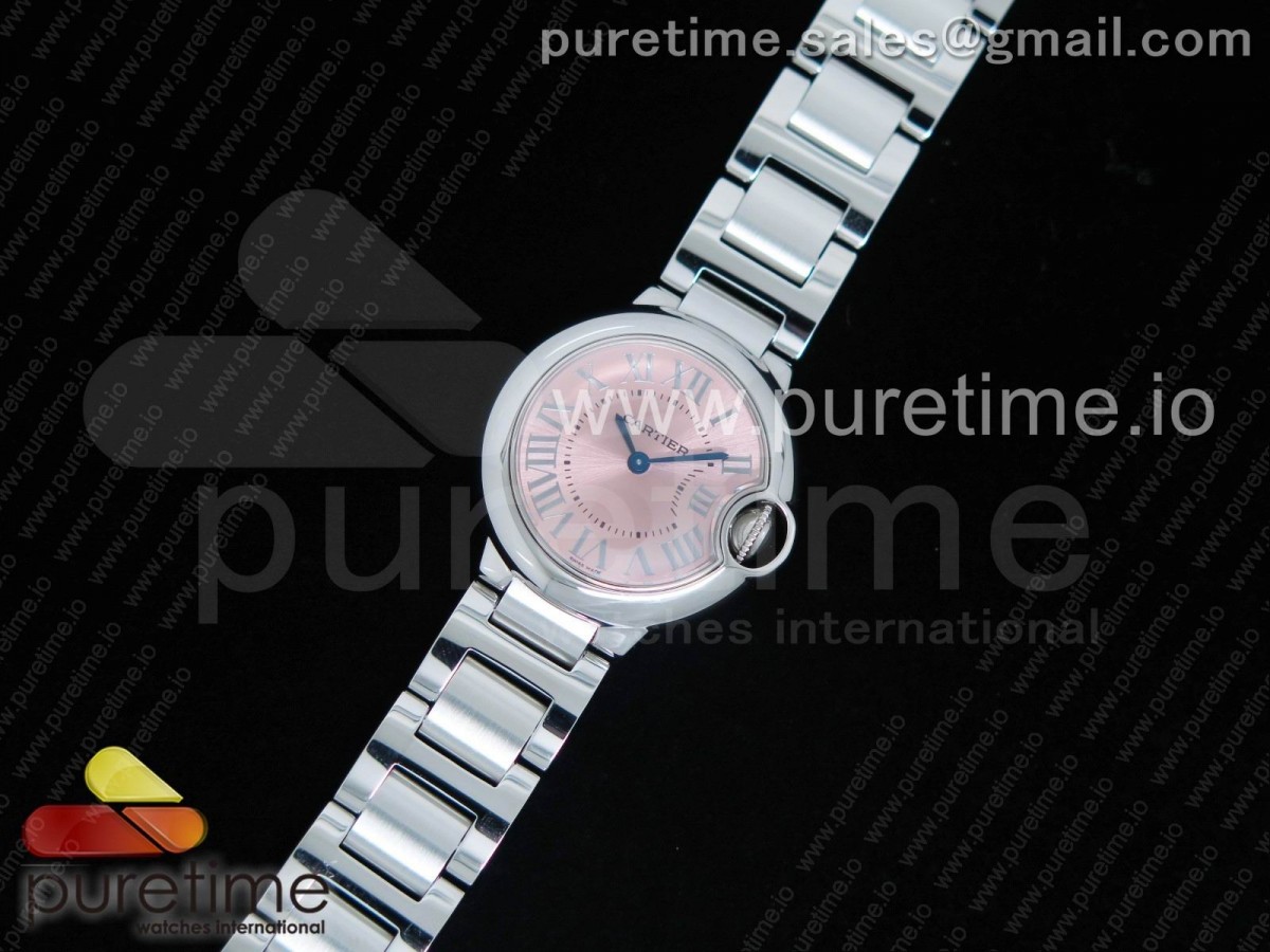 AF공장 까르띠에 발롱블루 28MM 스틸 핑크다이얼 브레이슬릿 Ballon Bleu 28mm SS Pink Dial on SS Bracelet Ronda Quartz