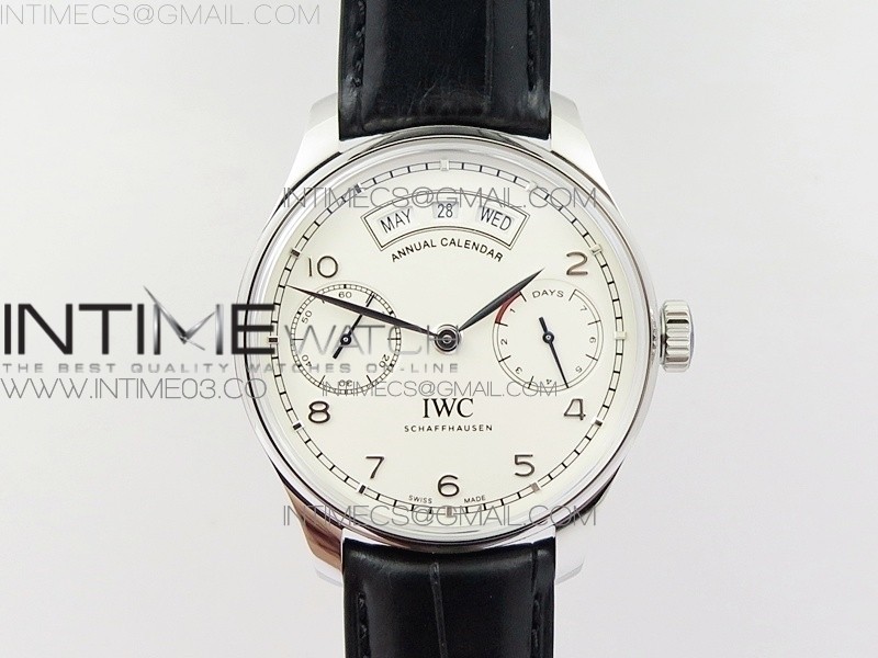 ZF공장 IWC포르투기저 애뉴얼캘린더 파워리저브 스틸핸즈 화이트다이얼 가죽스트랩 IWC PORTUGUESE REAL PR REAL ANNUAL CALENDAR IW5035 WHITE DIAL SILVER MARKERS ON BLACK LEATHER STRAP A52850